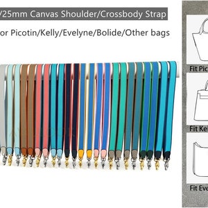 Handmade Shoulder Strap, 25mm/1inch Bi-color, 26 colors canvas leather crossbody strap for Evelyne TPM/Kelly/Bolide/other bags