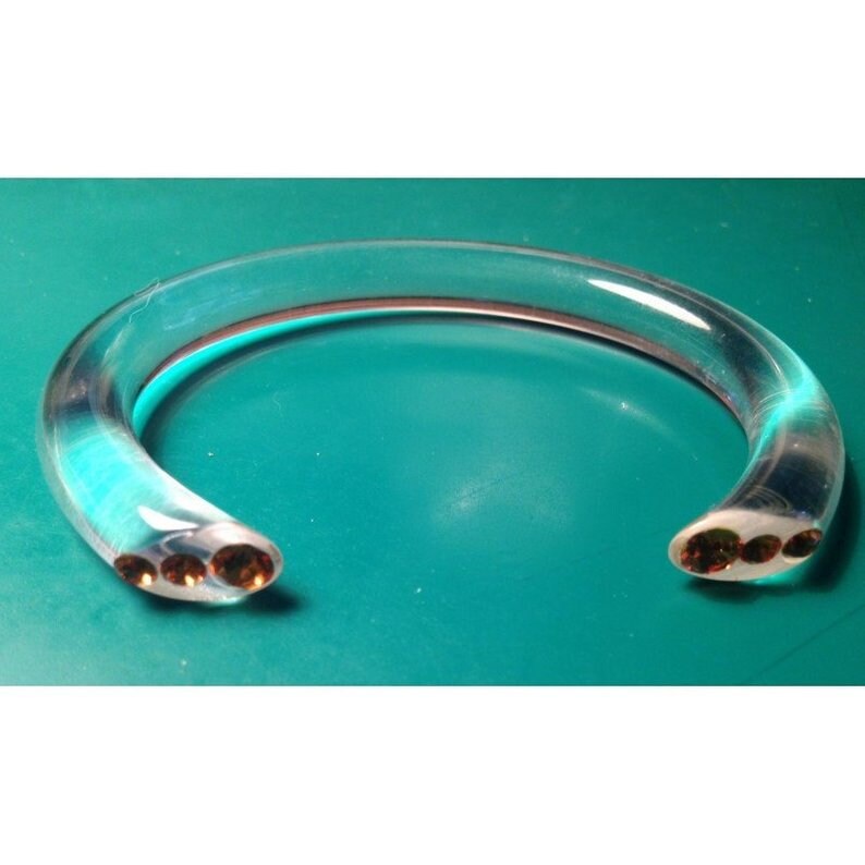 Italian Plexiglas band bracelet 90s with crystals on the ends