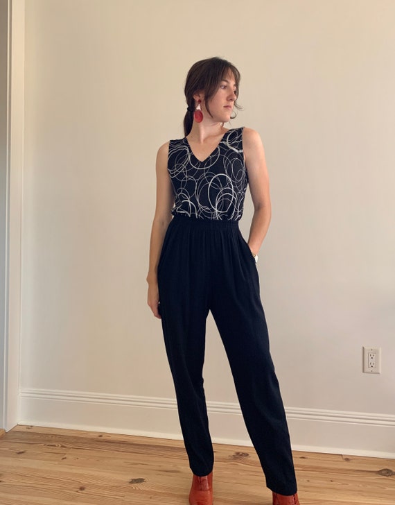 1980s Black Pleated Gauze Tapered Pants