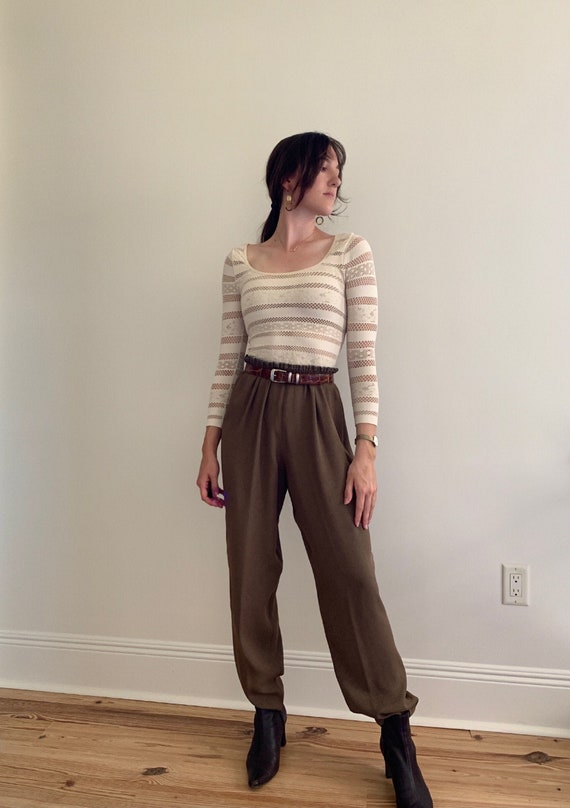1990s Speckled Brown Loose Pants With Elastic Wais