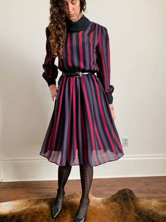 1980s Striped Twirling Dress