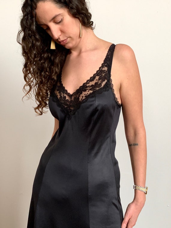 1980s Black Lace Slip Dress