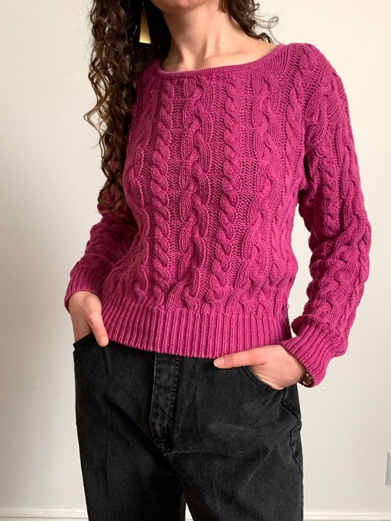 1980s Magenta Cable Knit Sweater