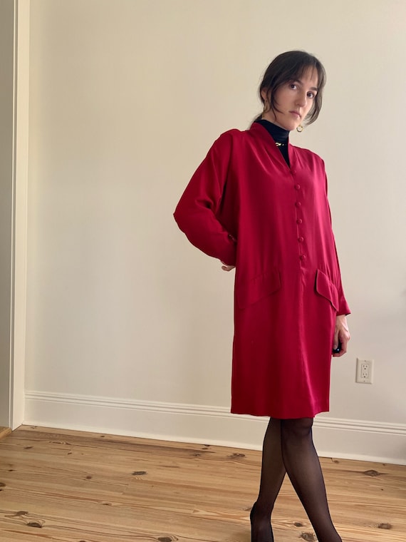 1990s Silk/Wool Cherry Red Button Down Dolman Slee