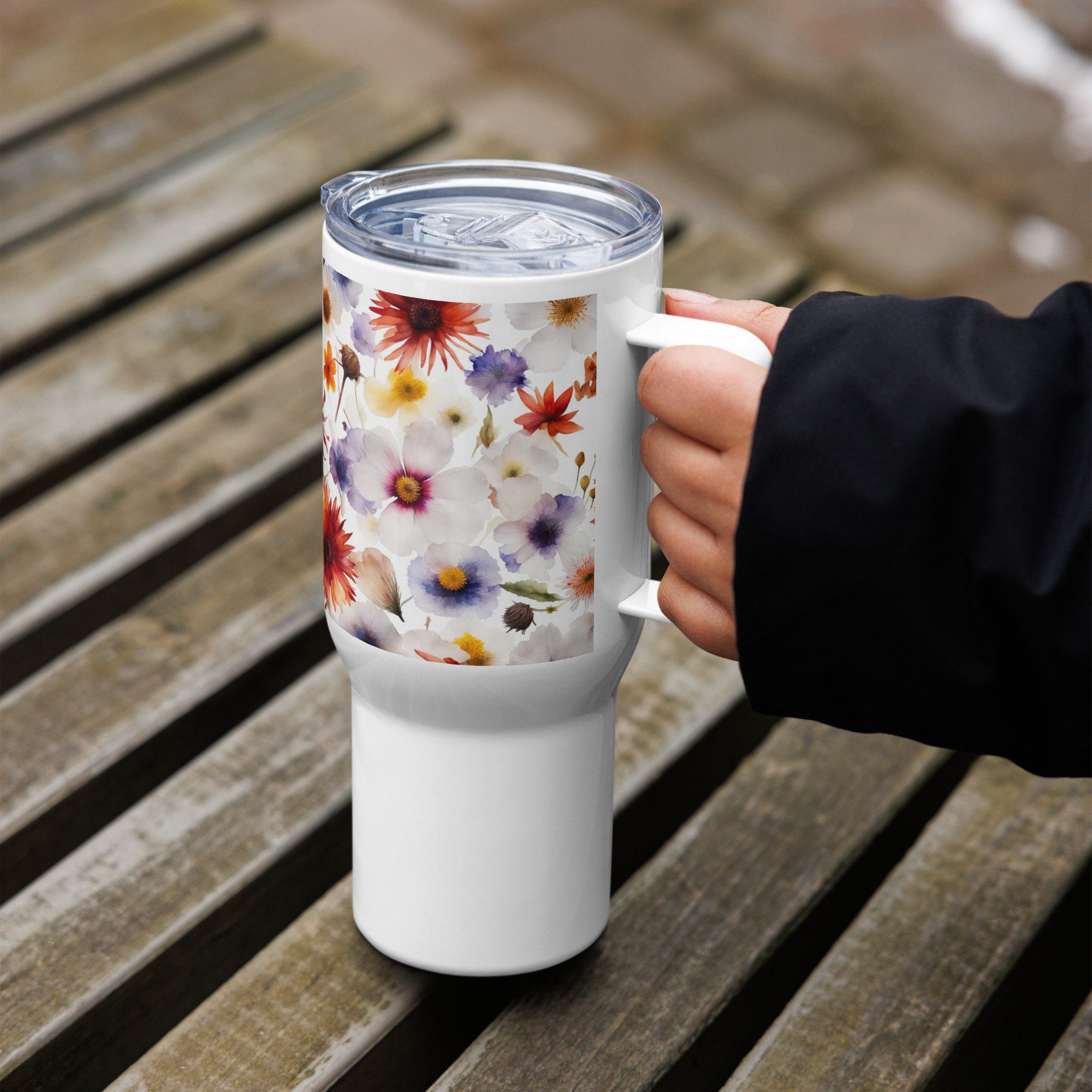 Personalized Floral Travel Coffee Mug, Design: M7