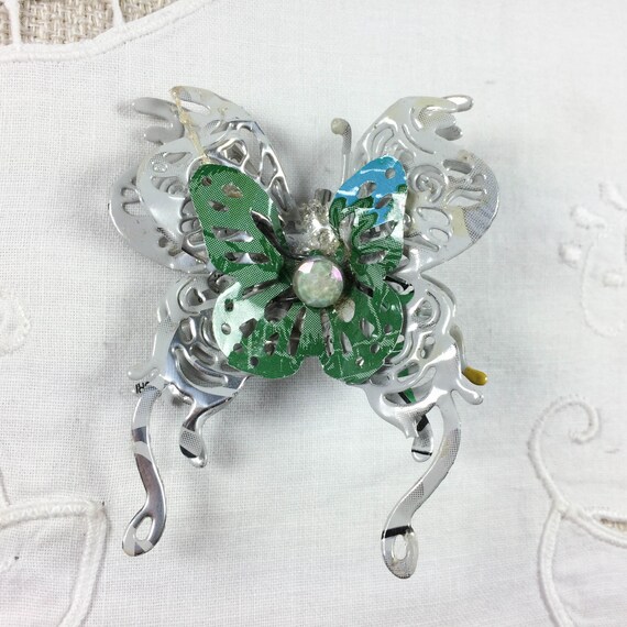 Download Large Layered Die Cut Butterfly Brooch Silver And Green Etsy