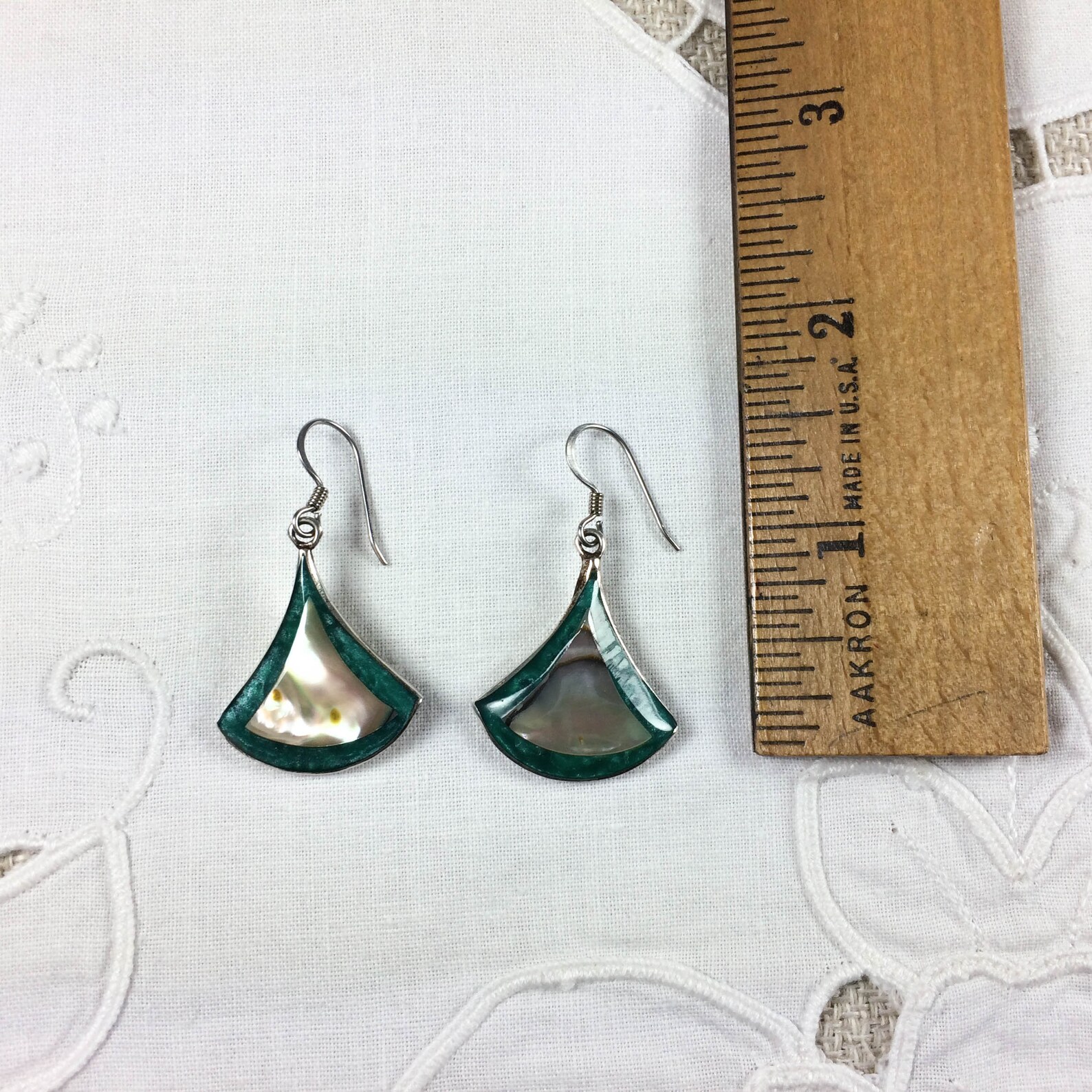 Mexican Abalone and Sterling Silver Fanshaped Earrings Etsy