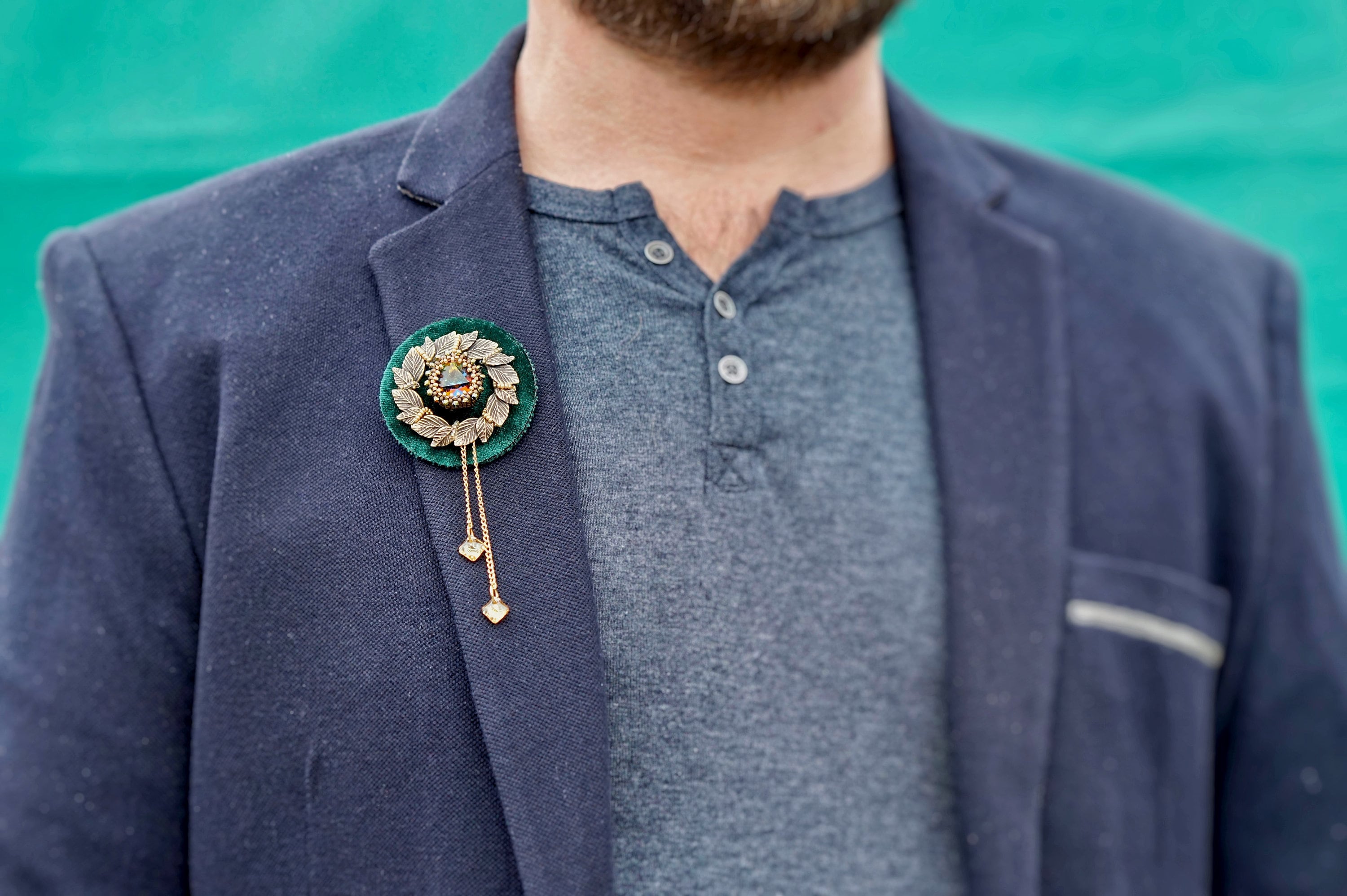 Vintage brooch. Embroidered brooch. Men brooch. Etsy