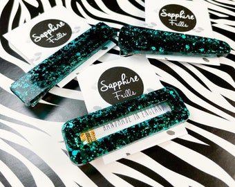 Pince à cheveux Dark Emerald Glitter | Accessoires pour cheveux légers verts | Diapositive en résine faite à la main | Alligator Grip | Crocodile Barrette