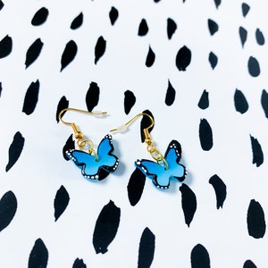 Medium Turquoise Ombre Butterfly Stud Earrings | Blue Turquoise Handmade Polymer Clay Earrings | Stud, Hook, Hoop, Sterling Silver Statement