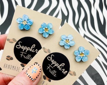 Forget Me Not Stud Earrings, Handmade Flower Jewellery, Hypoallergenic Acrylic Stud Earrings, Floral Gift, Made in Norfolk