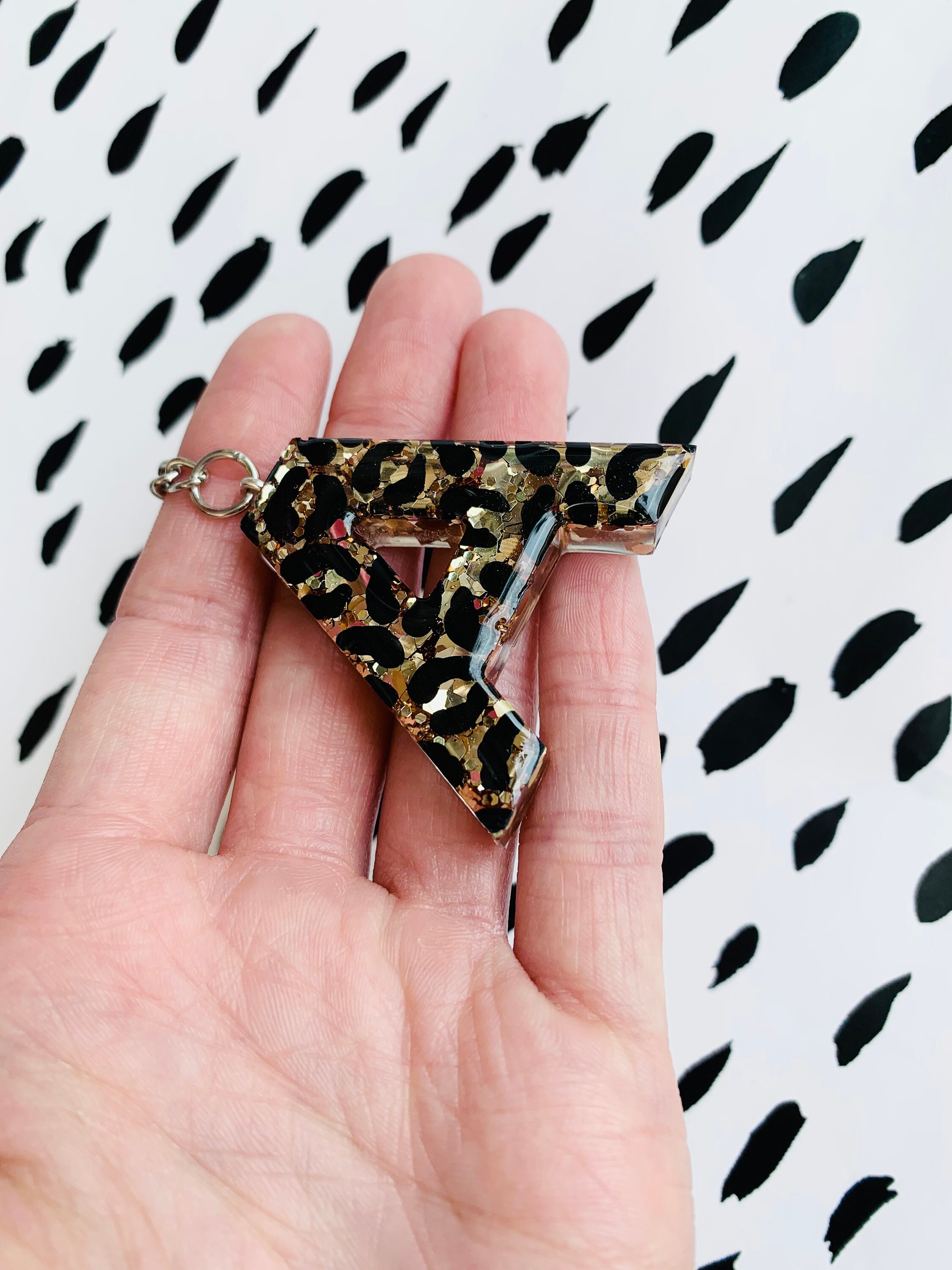 Gold Glitter Leopard Print Initial Key Ring | Personalised Leopard ...