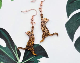 Bengal Cat Earrings, Handmade Cat Jewellery, Hypoallergenic Dangle Earrings or Necklace, Cat Lover Gift, Made in Norfolk