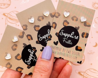 Micro weiß und rosa irisierende Bubble Herz Acryl Ohrstecker