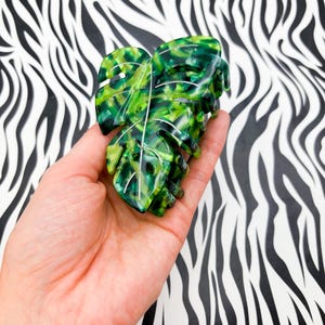 Large Green Marble Monstera Leaf Claw Clip | Handmade Green Marble Acrylic | Hair Claw Clip