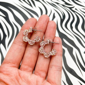 Rose Gold Glitter Acrylic Flower Hoops | Handmade Rose Gold Glitter Acrylic | Stud and Sterling Silver
