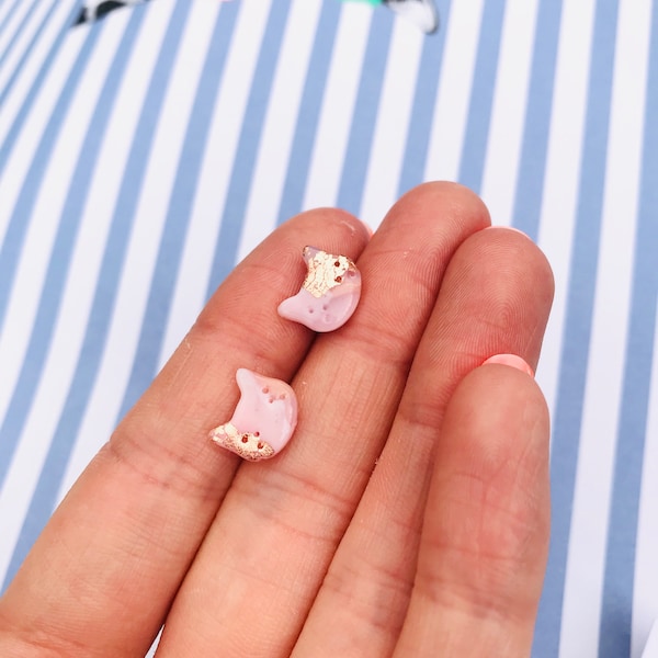 Mini Rose Gold Translucent Kitty Cat Head Stud Earrings | Pink Handmade Polymer Clay Earrings | Stud, Hoop or Sterling Silver | Nickel Free
