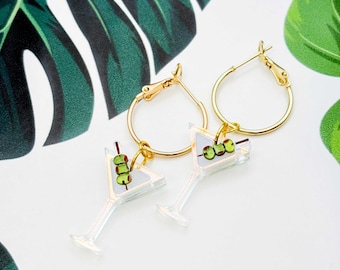 Dirty Martini Earrings, Handmade Cocktail Jewellery, Hypoallergenic Dangle Earrings or Necklace, Cocktail Lover Gift, Made in Norfolk