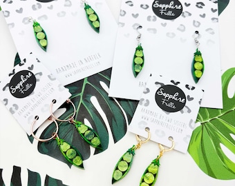 Medium Green Glitter Marble 'Peas in a Pod' Acrylic Dangle Earrings