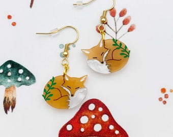 Medium Woodland Sleeping Fox Dangle Earrings