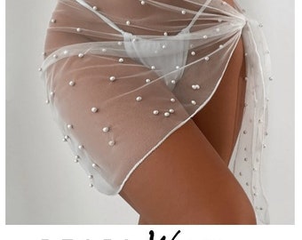 BRIDAL PEARL SARONG Bride to be | Wifey | White | Hen Party | Bachelorette |Honeymoon | Beach Club | Bride Tribe |Airport Hen | shower