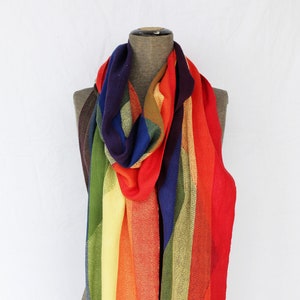 Handwoven Rainbow Scarf, LGTBQ Scarf, Hand-Dyed, Scarves For Them, Shawls and Wraps, Organic Cotton, Rainbow Woven Shawl, Christmas Gifts