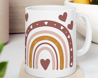 Taza Boho Rainbow, Taza de San Valentín, Taza para esposa, Taza para amigo, Taza de positividad, Taza de amistad, Taza de afirmación, Taza Boho, Taza vintage, 11oz