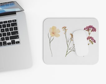 Minimalistic Floral Mouse Pad, Floral Mousepad, Office Accessory, Office Gift, Cute Desk Topper, White Mouse Pad, Mousepad, Cute Mousepad