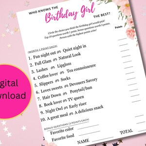Who Knows the Birthday Girl the Best, Birthday Quiz, Birthday Questionnaire, Birthday Party Game, Happy Birthday Friend, Best Friend Bday