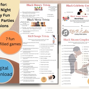 7 Trivia Bundle, Black Music Trivia, Black Trivia, Black Culture, Black History Month Game, 90&#39;s Theme Party, Music Trivia, Black Love Songs