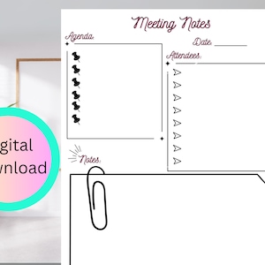 Meeting Notes, Meeting Minutes Template, Meeting Agenda, Meeting Notes Printable, Meeting Notes Template, Printable Minimalist Notes