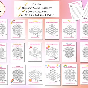 Savings Challenge Printable | Savings Challenge Bundle | A6 Sized Mini Savings Challenge Trackers | 1000 Savings Challenge | Set Of 18 +