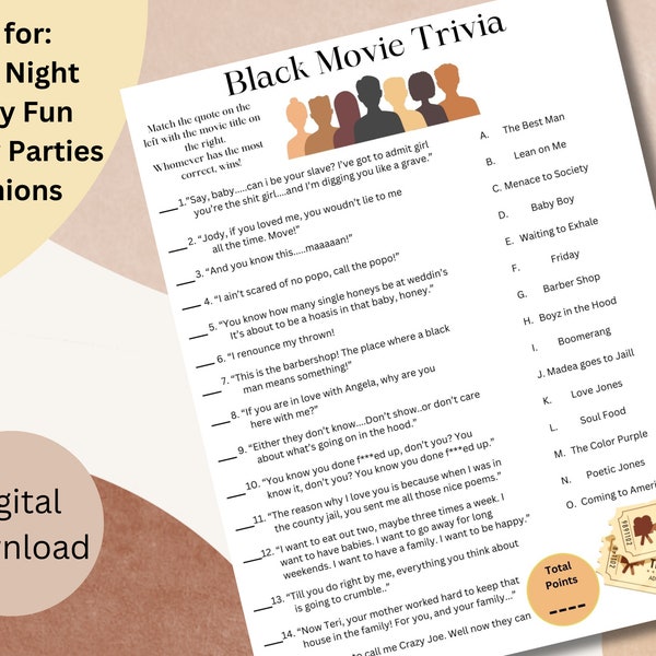 Black Movie Trivia, Black Trivia, Black Culture, Black History Month Game, 90's Theme Party, Movie Trivia, Black Movie Quotes Trivia