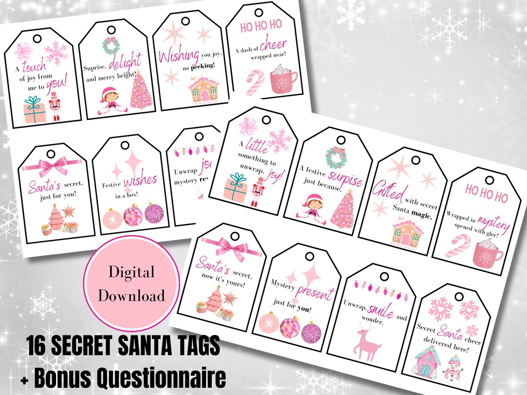 Secret Santa Gift Tags Printable, Secret Santa Questionnaire, Work ...