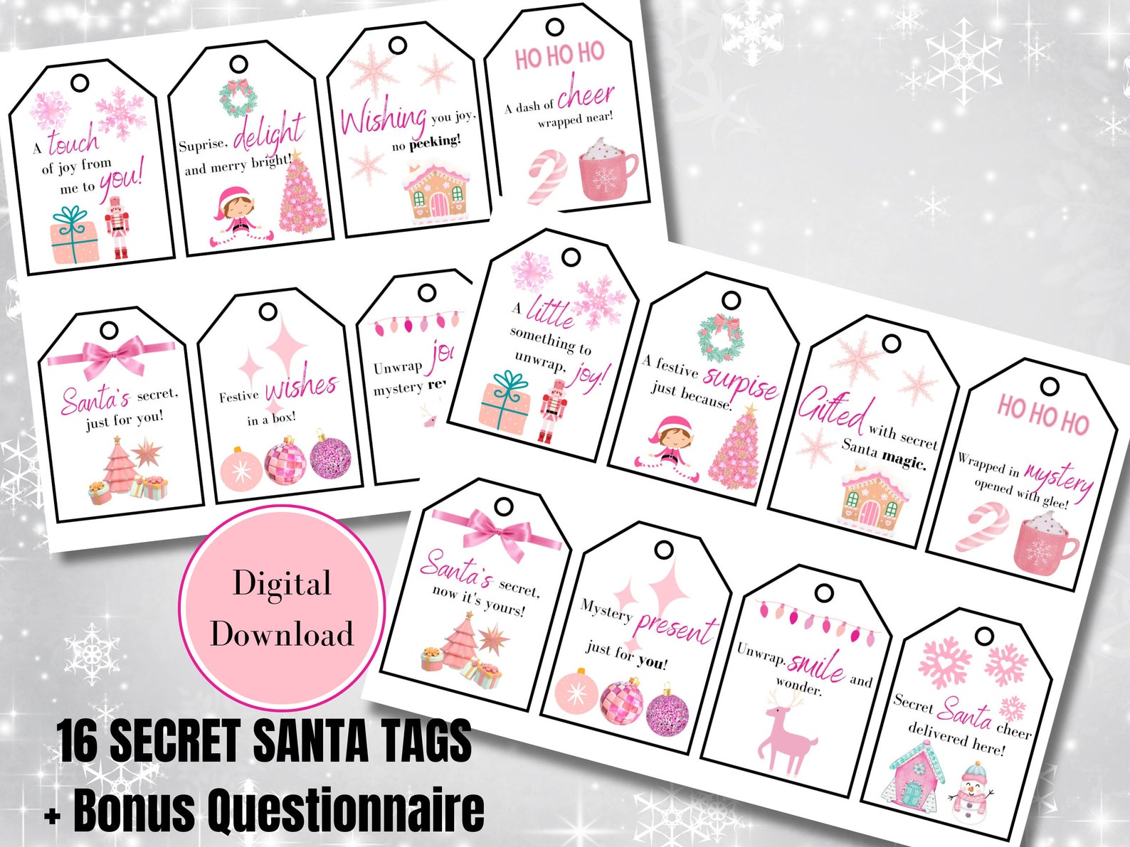 Secret Santa Gift Tags Printable, Secret Santa Questionnaire, Work ...