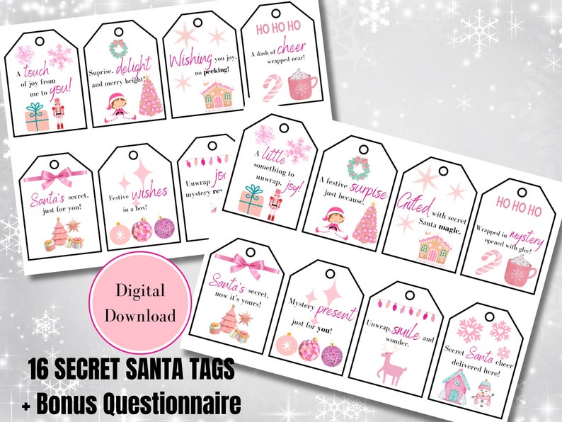 Secret Santa Gift Tags Printable, Secret Santa Questionnaire, Work ...