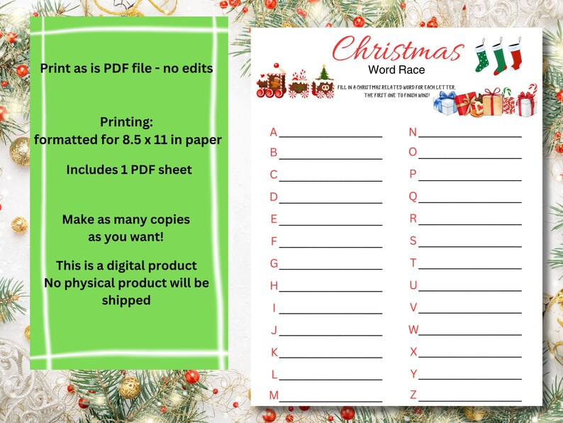 Christmas Word Race Game Printable Game Christmas Printable Etsy christmas-word-race-game-printable-game-christmas-printable-etsy