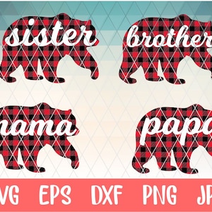maman ours SVG papa ours frère sœur svg assorti famille svg silhouette cricut fer à repasser sur fichier coupé Noël buffalo plaid populaire noël noël