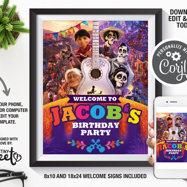 Coco Birthday Welcome Sign, Mexican Birthday Party, 5 de Mayo Birthday Party Printable Signs, Custom Template