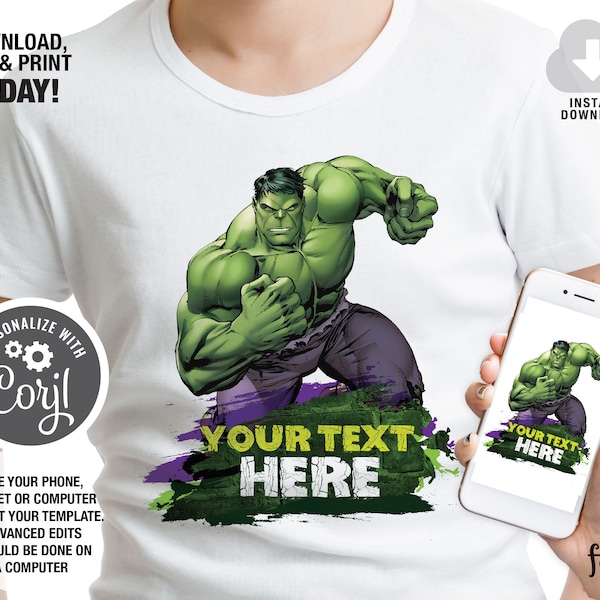 Hulk Iron on Transfer, The Incredible Hulk T-shirt Design, Superhero Digital Birthday Shirt, Super Hero Birthday Party Decoration