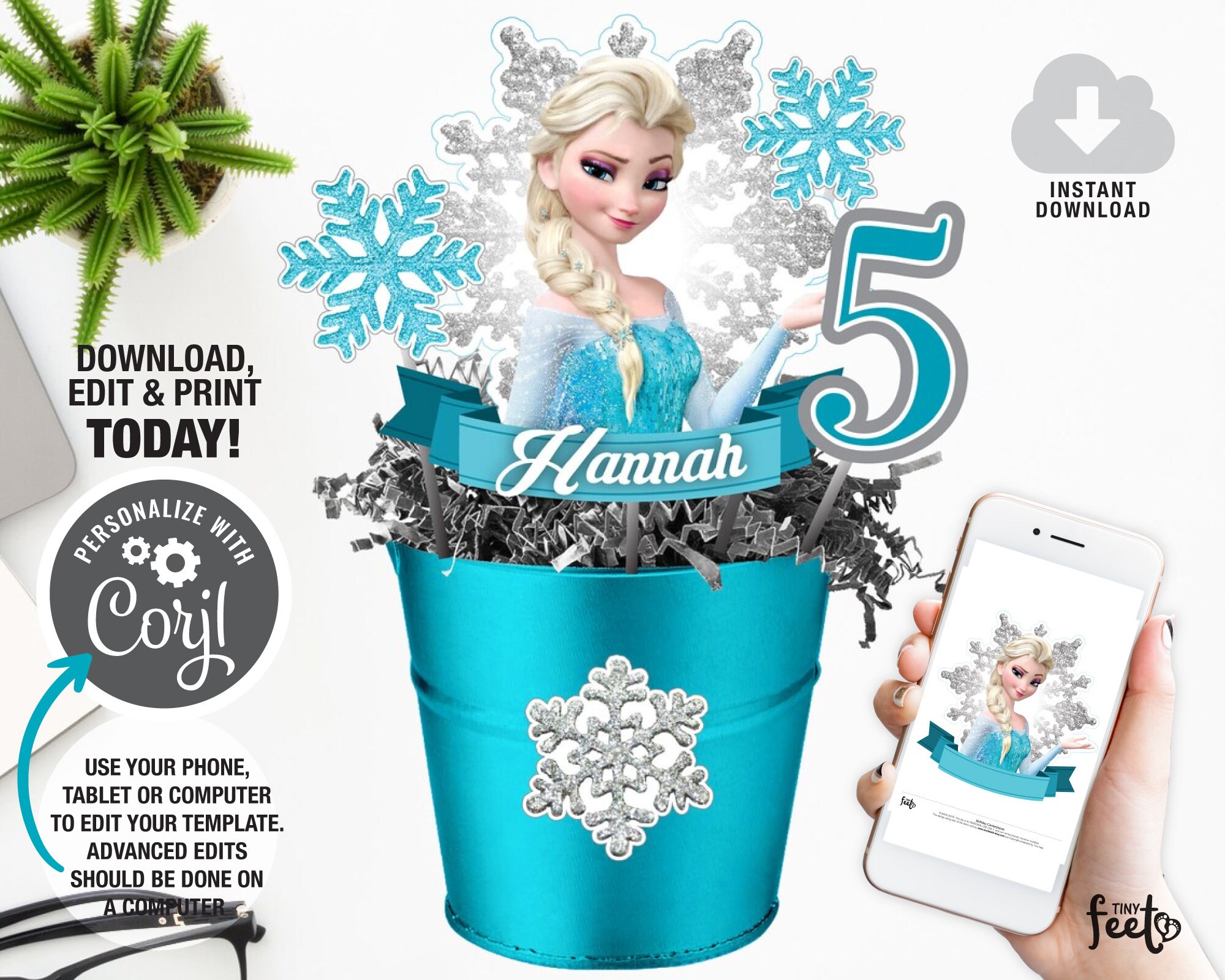 Frozen Centrepiece Frozen Birthday Party Decoration Girl Birthday Party Winter Snowflakes Party Centerpiece Instant Download