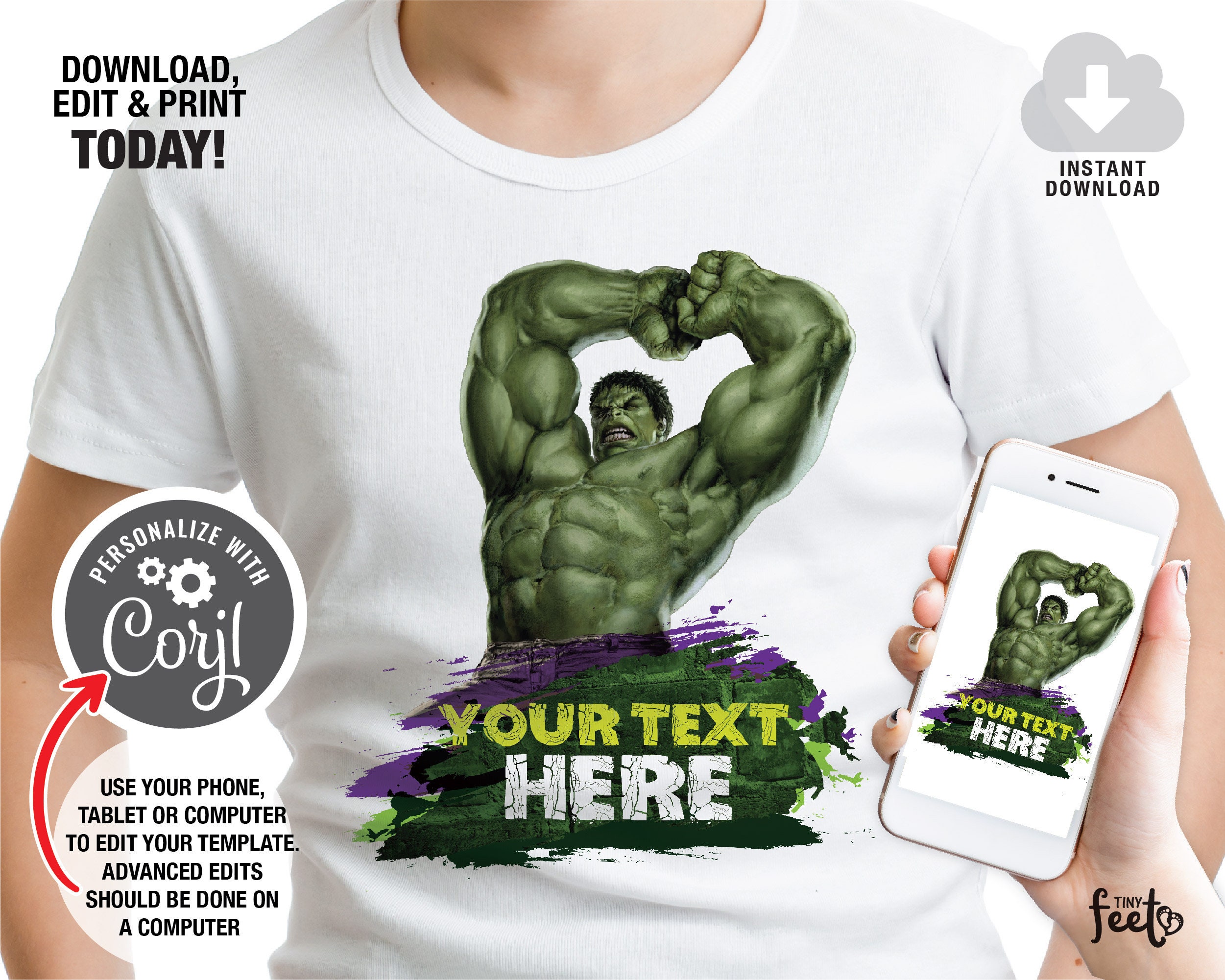 Discover Maglietta T-Shirt Personalizzata Supereroe Super Heroes Uomo Donna Bambini The Incredible Hulk Design Con Nome Personalizzato