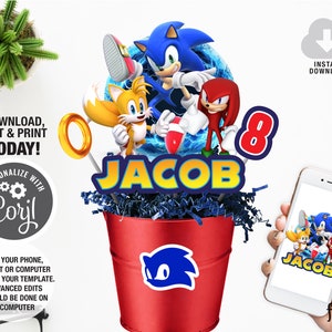 Centrotavola Sonic, compleanno di Sonic the hedgehog, festa di compleanno del ragazzo, centrotavola per feste di videogiochi, download istantaneo