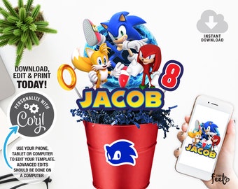 Sonic Centrepiece, Sonic the hedgehog Birthday, Boy Birthday Party, Video Games Party Centerpieces, Instant Download