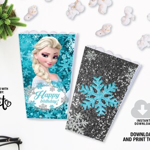 Frozen Popcorn Box, Elsa and Anna Birthday Party, Instant Download, Winter Birthday Party Decoration, Winter Popcorn Box, Girl Birthday DIY