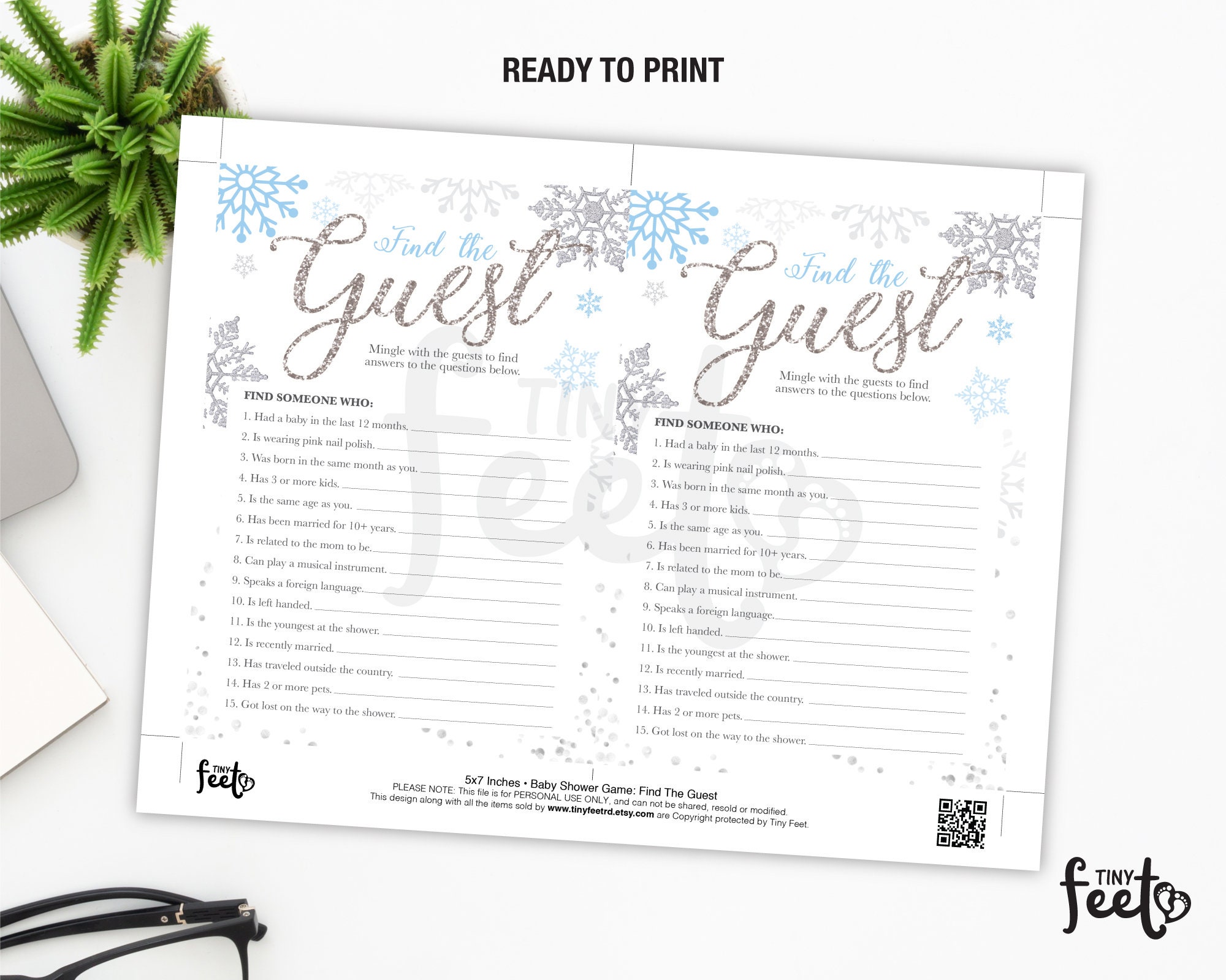 Winter Wonderland Snowflake Baby Shower Game Find The Guest Quest