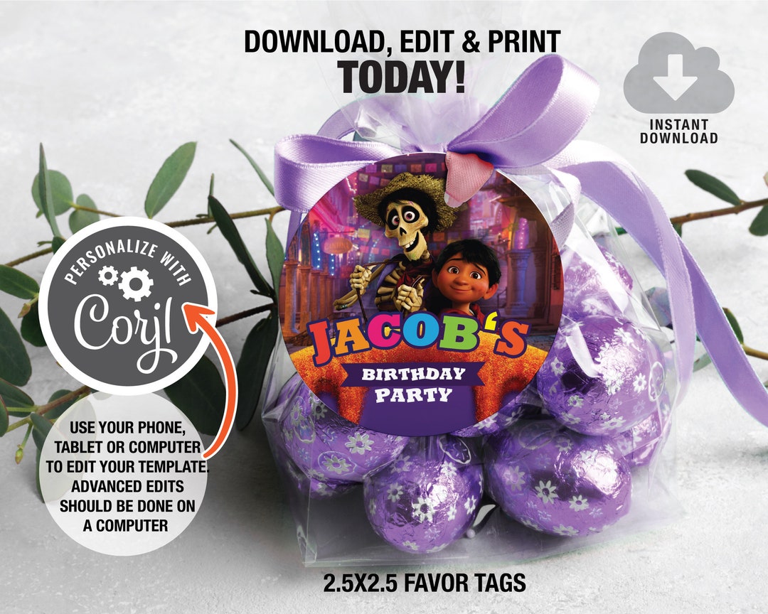 Coco Favor Tags, Coco Round Favor Tag, Mexican Party, Favor Tags ...