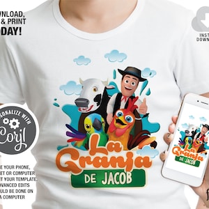 La Granja de Zenon Iron on Transfer, Diseño de camiseta de cumpleaños de la granja, Camisa de cumpleaños digital Animal Barn, Decoración de fiesta de cumpleaños de Zenon Farm