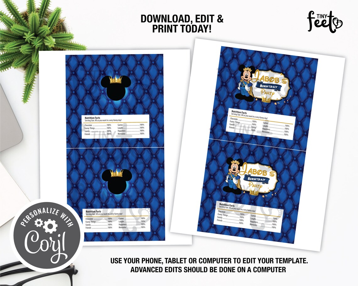 Royal Mickey Candy Bar Wrappers Mickey Mouse Hershey's Etsy