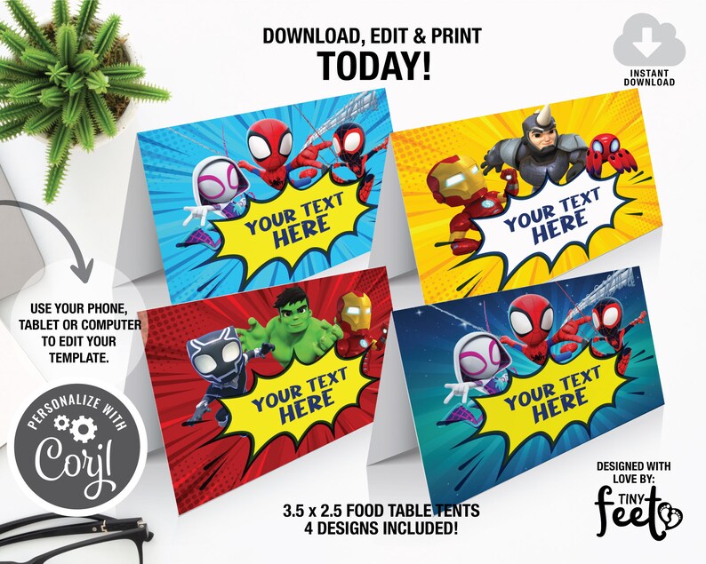 Spidey Food Table Tent Spidey and his Amazing Friends Food Labels Spiderman Birthday Party Decor Editable Food Tent Template